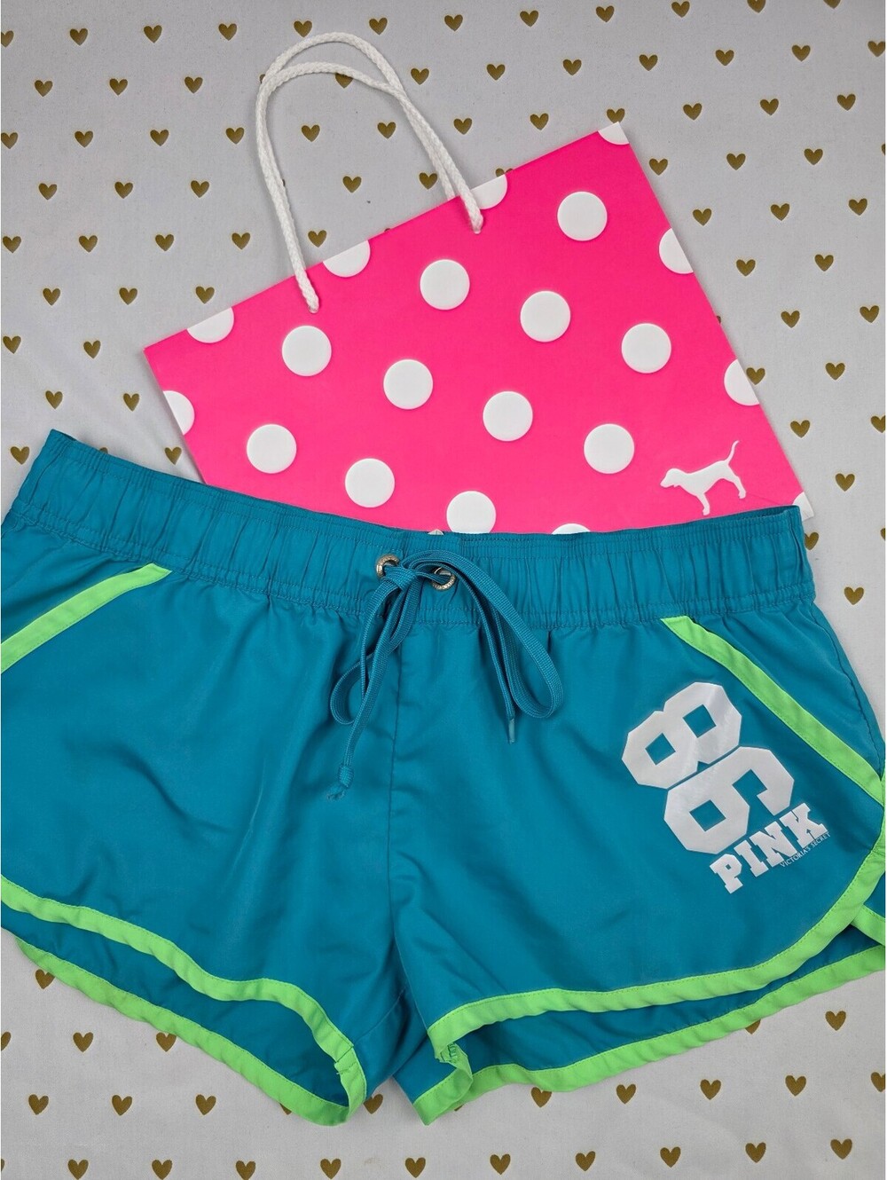 Victoria's Secret PINK 86 Shorts Medium Teal Neon Green Vintage Y2K Athletic